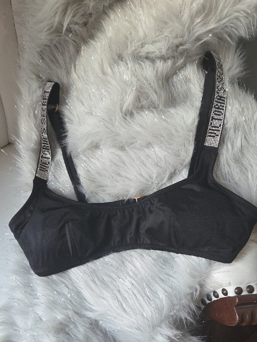Victoria's Secret Black Rhinestone Bikini Top